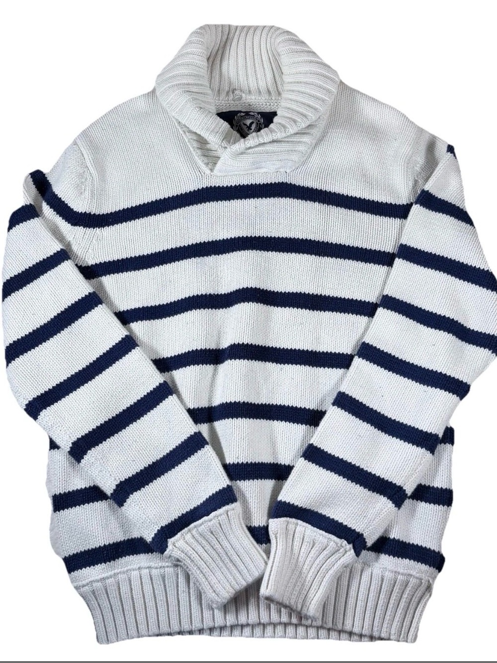 American Eagle Outfitters White & Navy Striped Turtleneck Sweater